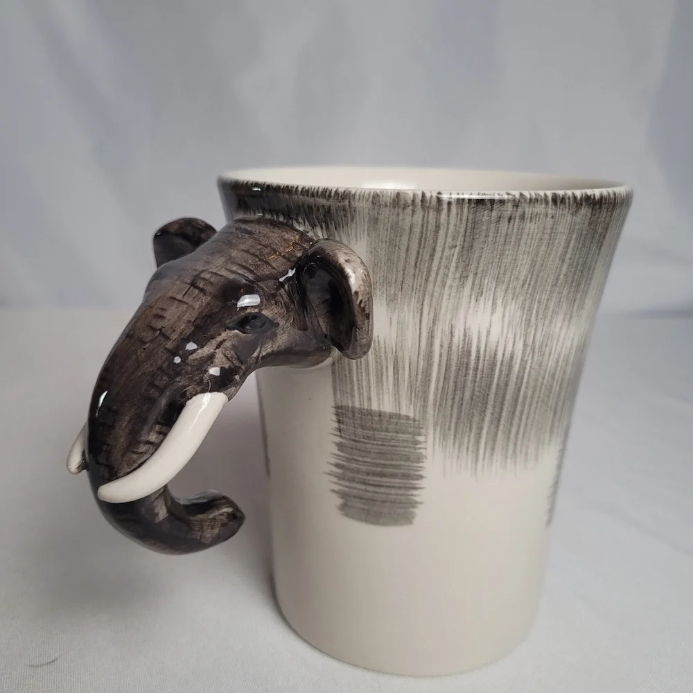 Pier 1 Imports Stoneware 3D Elephant Hand Painted Coffee Mug